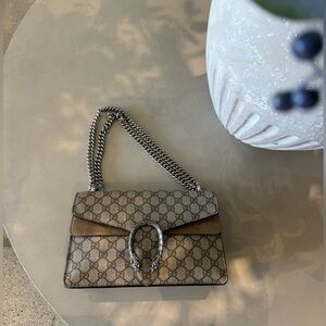 GUCCI GG Supreme Monogram Small Dionysus Shoulder Bag Taupe